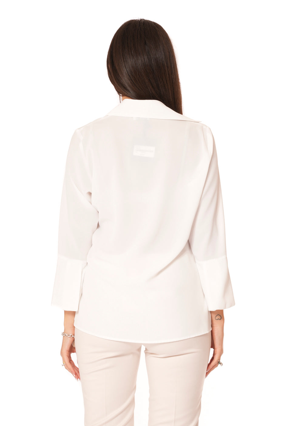 Blusa con scollo rotondo e manica con Voilant Tinta Unita