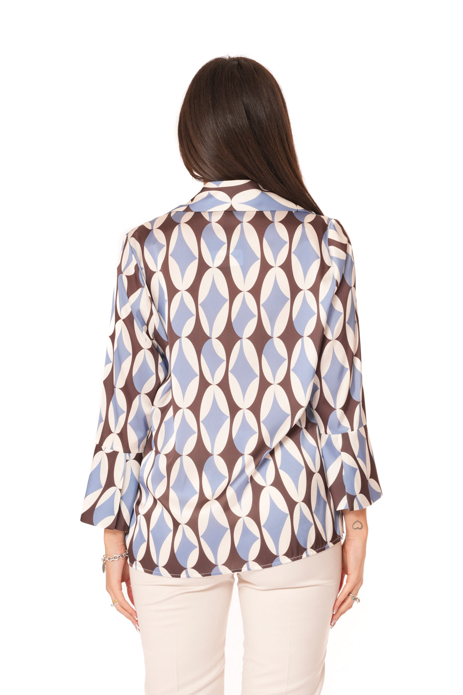 Blusa con scollo rotondo e manica con Voilant Tinta Unita