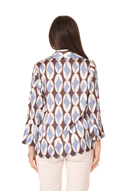 Blusa con scollo rotondo e manica con Voilant Tinta Unita