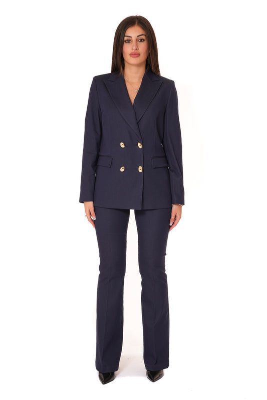 Tailleur in Bengalina effetto Jeans BLU - Giacca doppiopetto , Pantalone a zampa