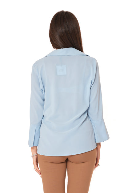 Blusa con scollo rotondo e manica con Voilant Tinta Unita