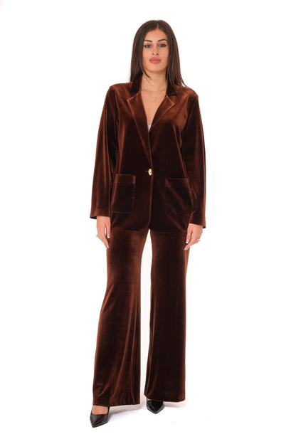 Tailleur Tessuto Ciniglia - Giacca Monopetto morbida, Pantalone gamba larga