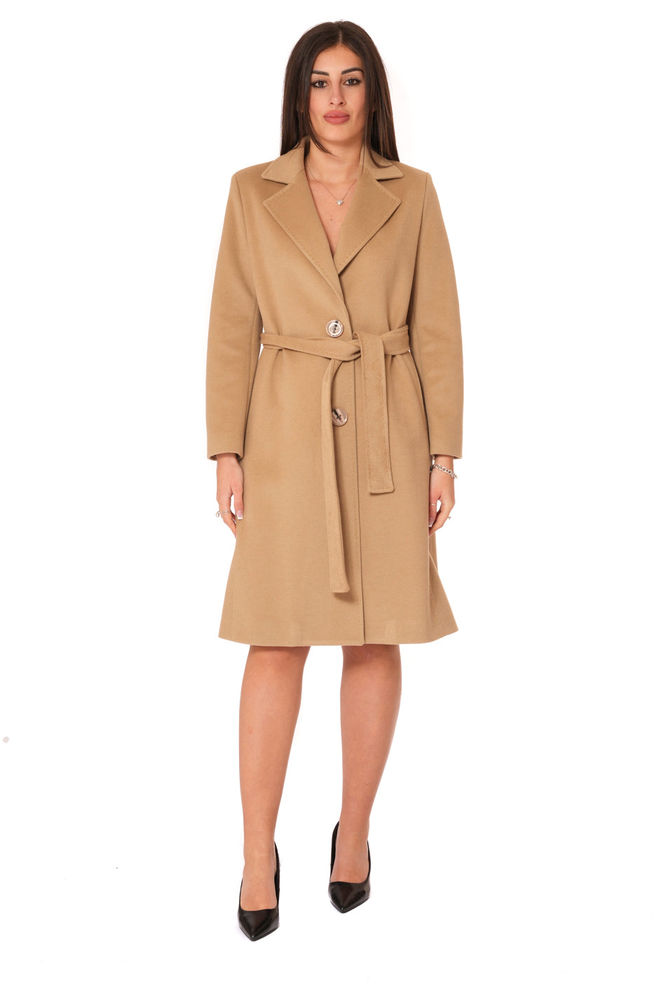 Cappotto a Vestaglia con cintura e bottoni e tasche a filo