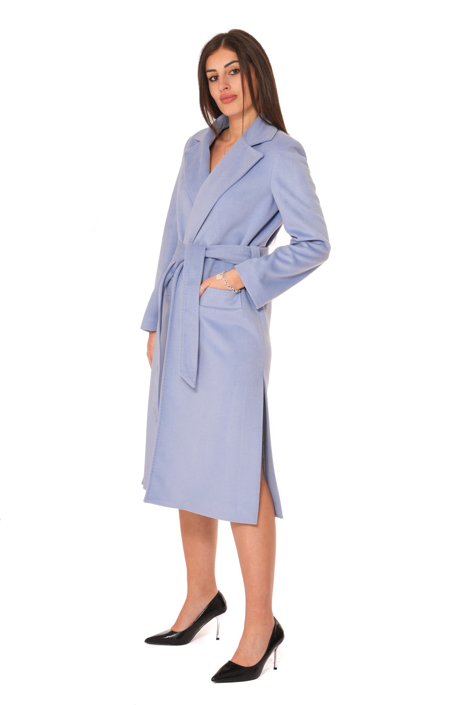 Cappotto a Vestaglia con cintura e bottoni e tasche a filo