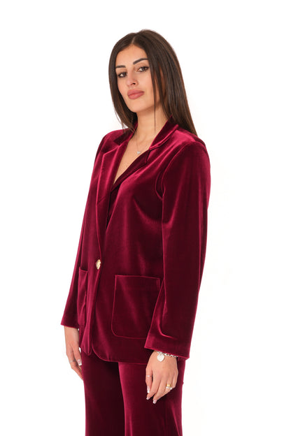 Tailleur Tessuto Ciniglia - Giacca Monopetto morbida, Pantalone gamba larga